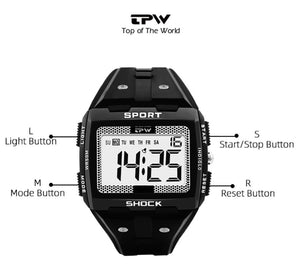High Quality Men Digital Outdoor Sport Watch with Big Numbers Easy to Read 50 Meter Water Resistant