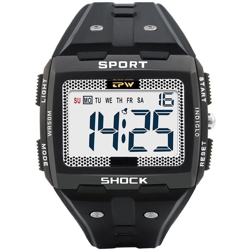 High Quality Men Digital Outdoor Sport Watch with Big Numbers Easy to Read 50 Meter Water Resistant