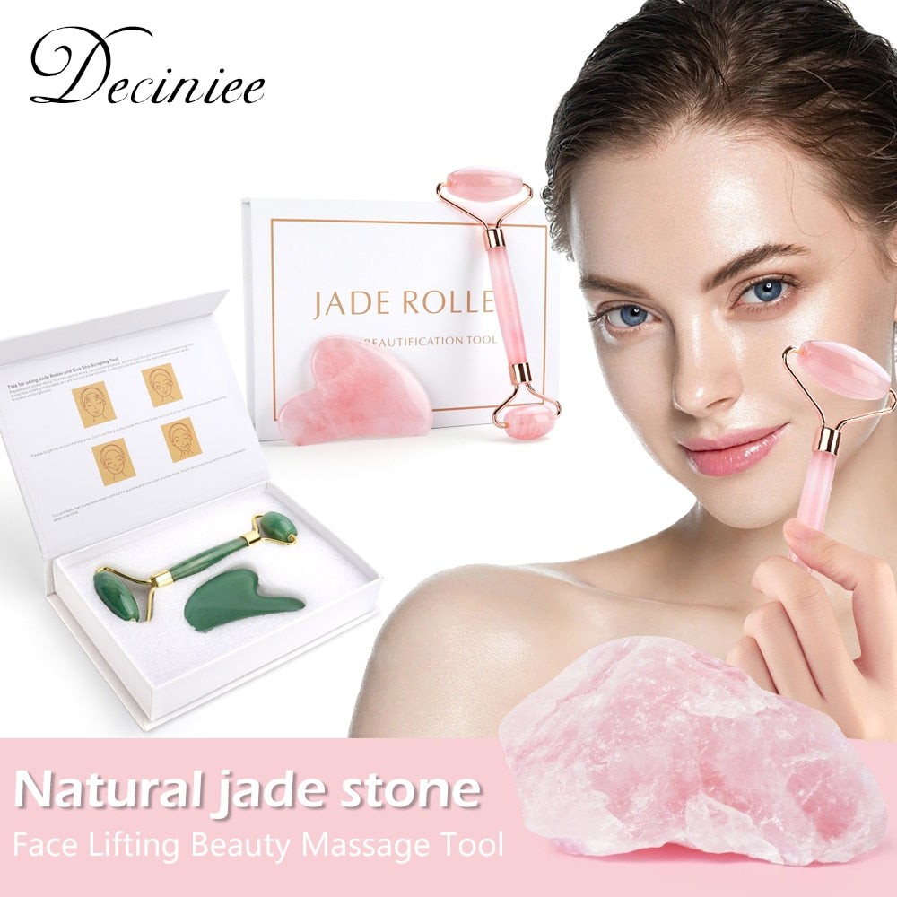 #1 Rated Natural Rose Quartz & Jade Gua Sha Facial Body Massager Tools for Beauty