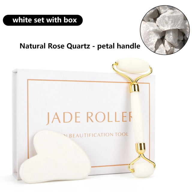 #1 Rated Natural Rose Quartz & Jade Gua Sha Facial Body Massager Tools for Beauty